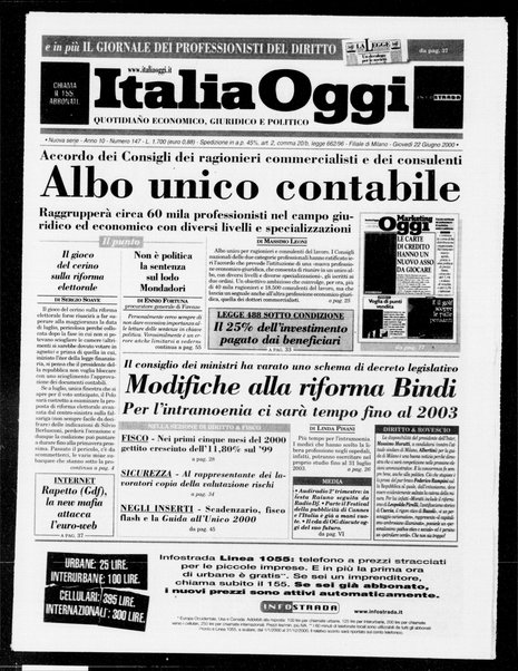 Italia oggi : quotidiano di economia finanza e politica